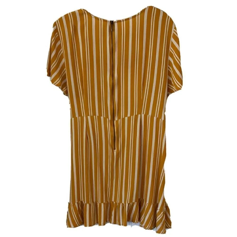 Xhilaration Womens XXL Faux Wrap Sunflower Yellow White Striped Ruffle Hem Dress